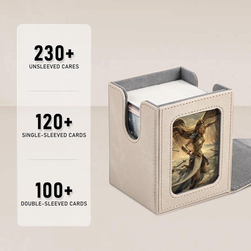 Infinity Guard Card Deck Box for MTG with Commander Display for 100+ Double Sleeved Cards, Magnetic Card Storage Box Fits for TCG Sports Trading Cards (Sand&Grey) - Image 2